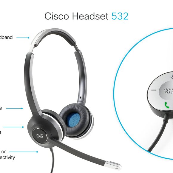 Cisco Systems CP-HS-W-532-RJ= Headset 532 Wired Dual W/ Quick Disconnect - Picture 2 of 4